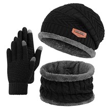 Winter knit beanie hat neck warmer gloves fleece lined skull cap infinity scarves touch thumb200
