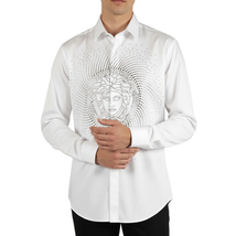 Mens CEREMONIA Shirt 100% Cotton Medusa Medallion Rhine Stones #STN 13 VRS white image 4