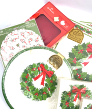 Vintage Hallmark Christmas Plate Napkin Placemat Wreath Bell Poinsetta Lot - £36.08 GBP