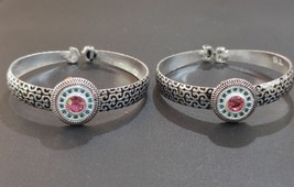 Adjustable Silver Simulated Pink &amp; Aquamarine Diamond kids Bracelet Bangles 2pic - £68.46 GBP