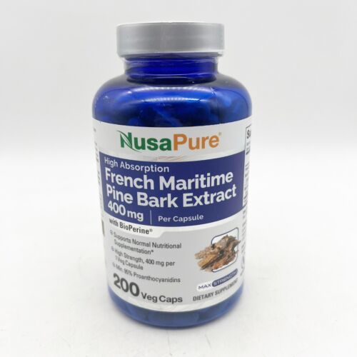 NusaPure French Maritime Pine Bark Extract 400mg Veggie Caps 200-Day Exp 10/26 - £45.08 GBP