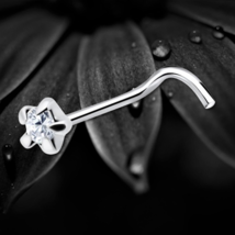 925 Sterling Silver Flower Floral Nose Screw Pin Stud Prong Set Clear Cr... - $8.81