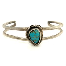 Vintage Signed Sterling Handmade Southwest Freeform Turquoise Cuff Bracelet sz 6 - £74.76 GBP