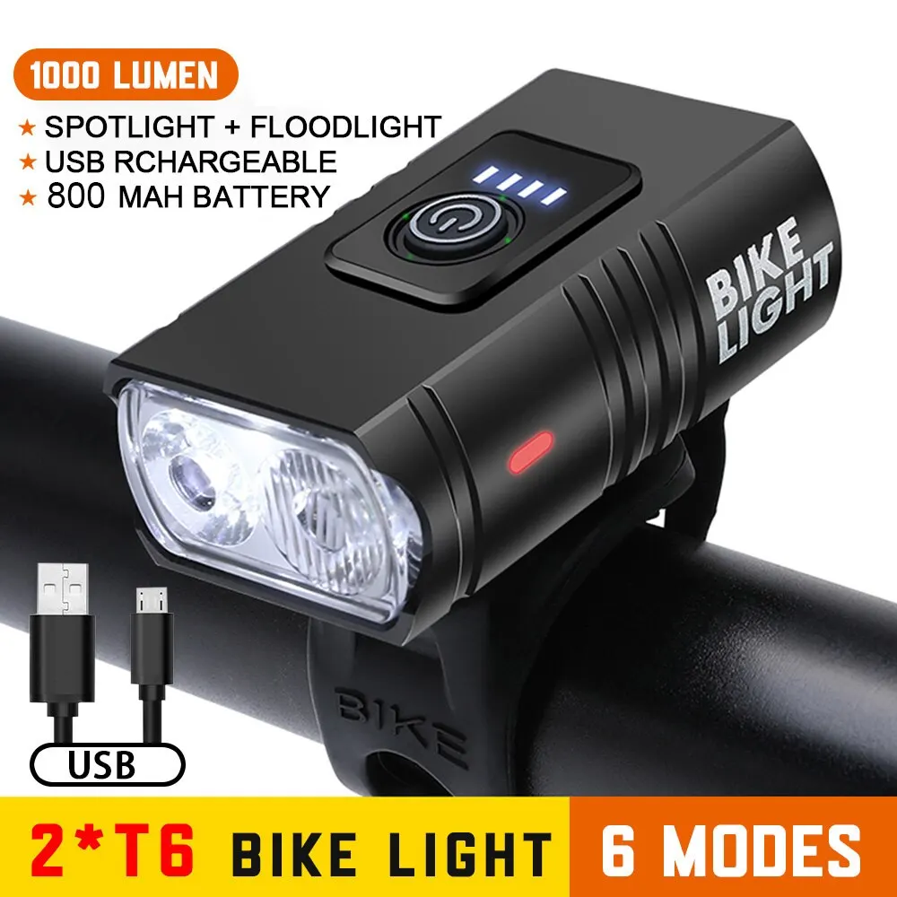 Bicycle Headlight Usb Rechargeable T6 Led Bike Front Light 6 Modes Flashlight - £13.04 GBP