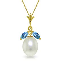 Galaxy Gold GG 14K Solid Yellow Gold Natural Blue Topaz and Freshwater Pearl Pen - $677.47