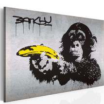 Tiptophomedecor Stretched Canvas Street Art - Banksy: Monkey With Banana Concret - $79.99+