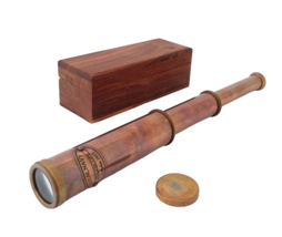 Royal Navy 12 inch Antique Finish Full Brass Telescope with lid  in Wood Box - £29.71 GBP
