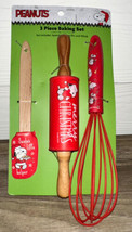 Peanuts Snoopy Christmas Holiday 3 Piece Baking Set Spatula Rolling Pin Whisk - £15.97 GBP
