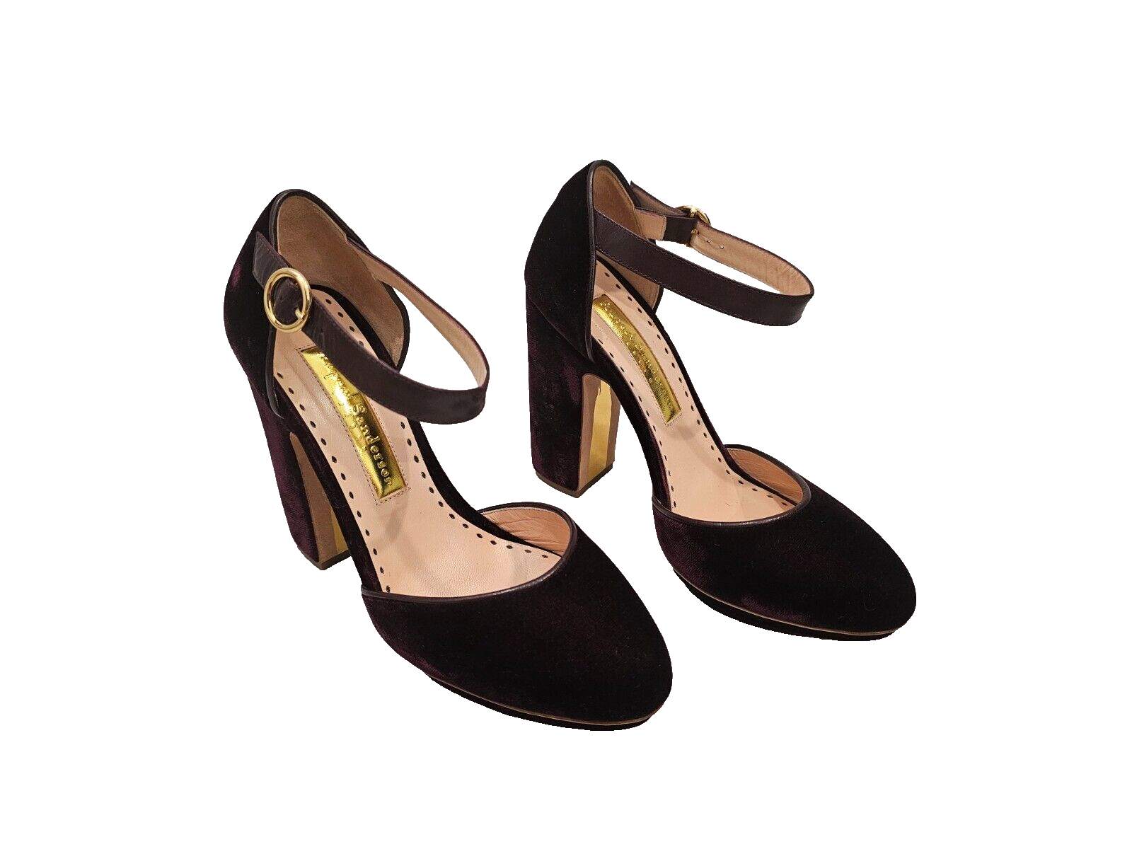 RUPERT SANDERSON &quot;Ravenna&quot; Burgundy Velvet &amp; Leather Platform Shoes - 37.5 - $89.99