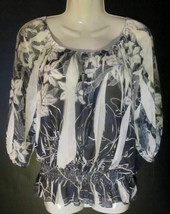 Juniors Charlotte Russe Sheer Tunic Navy &amp; White Sz SMALL 3/4 sleeves Ci... - $10.00