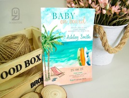 Baby on Board Invitation Suite, Surf Beach Baby Shower Editable Invitati... - £3.13 GBP