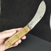 antique primitive Butcher Knife skinner Vintage Carbon Steel copper pins... - $54.99