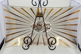 Georges Briard Glass Gold Abstract Bird Dove Herringbone Plate Tray 11 Inch - £19.61 GBP