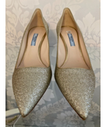 PRADA GOLD METALLIC GOLD  KITTEN HEEL  SHOE   SIZE 38  RETAIL $ 1250.00 - $662.31