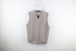 Vintage 90s Lands End Mens Size Large Faded Blank Cotton Knit Sweater Vest Gray - £33.28 GBP