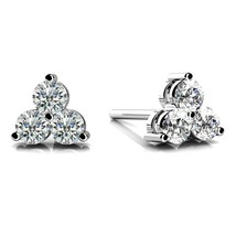 Three Stone Stud Earrings 0.40CT Brilliant Cubic Zirconia 14k White Gold Plated - £65.59 GBP