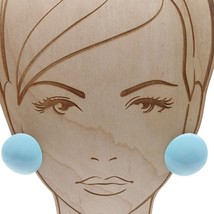 Vintage Large Round Baby Blue Enamel Stud Earrings - £21.69 GBP