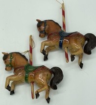 Vintage Christmas Ornaments  Plastic Carousel Horse Saddle Red White Pole - £14.60 GBP