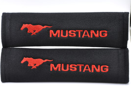 2 pieces (1 PAIR) Ford Mustang Embroidery Seat Belt Cover Pads (Red on Black) - $16.99