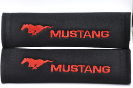 2 pieces (1 PAIR) Ford Mustang Embroidery Seat Belt Cover Pads (Red on B... - £13.36 GBP