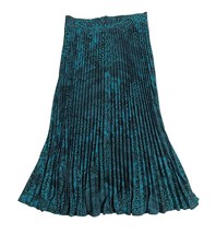 Afrm Pleated Midi Skirt Teal Blue Animal Print Sz M New - $39.20