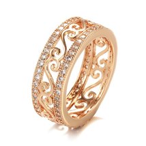New 585 Rose Gold Ring for Women Micro Inlay Double Row Natural Zircon Hollow Fl - £7.07 GBP