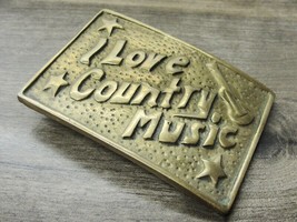 I Love Country Music Brass Belt Buckle Country Stars Scotty Guitar - £33.26 GBP
