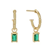 18 Carat Gold Vermiel Emerald Earrings Hoop Dangle Hallmarked Created Emeralds - £23.39 GBP