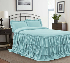 HIG 3 Piece Classic Ruffle Skirt Bedspread Set 30 inches Drop Queen King Size - £25.11 GBP+