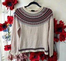 Talbots Women’s Nordic Print Crewneck Sweater Size Small red white grey ... - $26.72