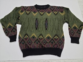 Bachrach Sweater XL Coogi Style Cable Knit Heavy Preppy 90s Geometric VTG Wool - £22.18 GBP
