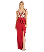 Adrianna Papell Crimson/Nude Draped Column Gown with Embroidered Bodice ... - $158.40