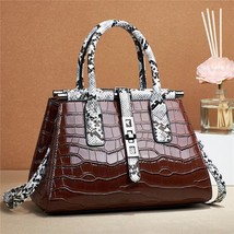 Sell]  Bright Leather Crocodile Pattern Big Bag Contrast Color Snake Pattern Sho - £37.52 GBP