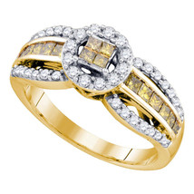 14kt Yellow Gold Womens Princess Yellow Color Enhanced Diamond Cluster Ring - £675.12 GBP
