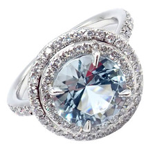 Authentic!  Tiffany &amp; Co Platinum Diamond Aquamarine Soleste Cocktail Ring - $6,250.00