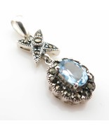 Vintage Sterling Silver 925 Marcasite and Blue Topaz Gem Flower Pendant ... - £20.54 GBP