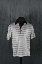 Vintage Golf Shirt - White with Brown Stripes by Cougar - Men&#39;s Large - $915.46 MXN