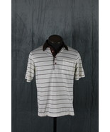 Vintage Golf Shirt - White with Brown Stripes by Cougar - Men&#39;s Large - $66.55 CAD