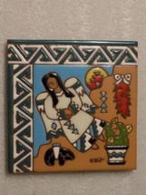 S.W. Angels Coyotes Earthtones 1995 Porcelain Ceramic Tile/Trivet Wall A... - $24.75