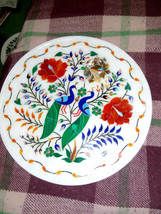 12&quot; Marble Plate Handmade Peacock Art Paua Shell Hakik Floral Inlay Deco... - £243.55 GBP