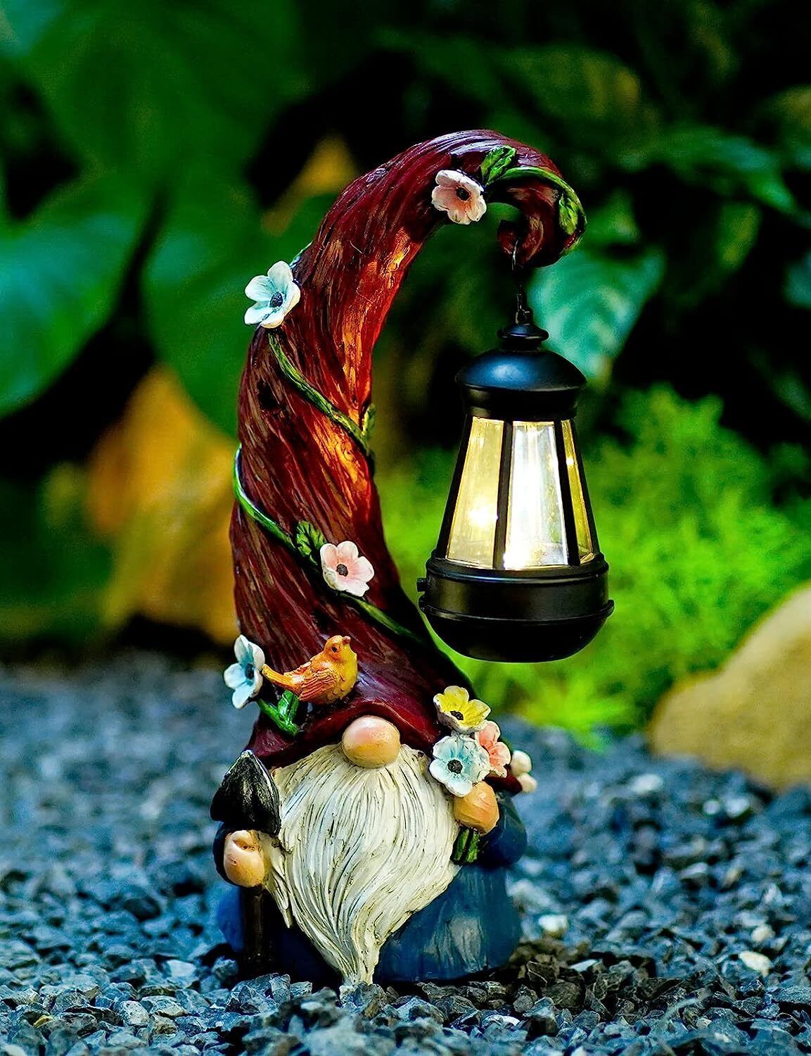Solar Powered Garden Gnome or Fairy Sculpture Statue Lighted Yard Art Ho... - $26.72+