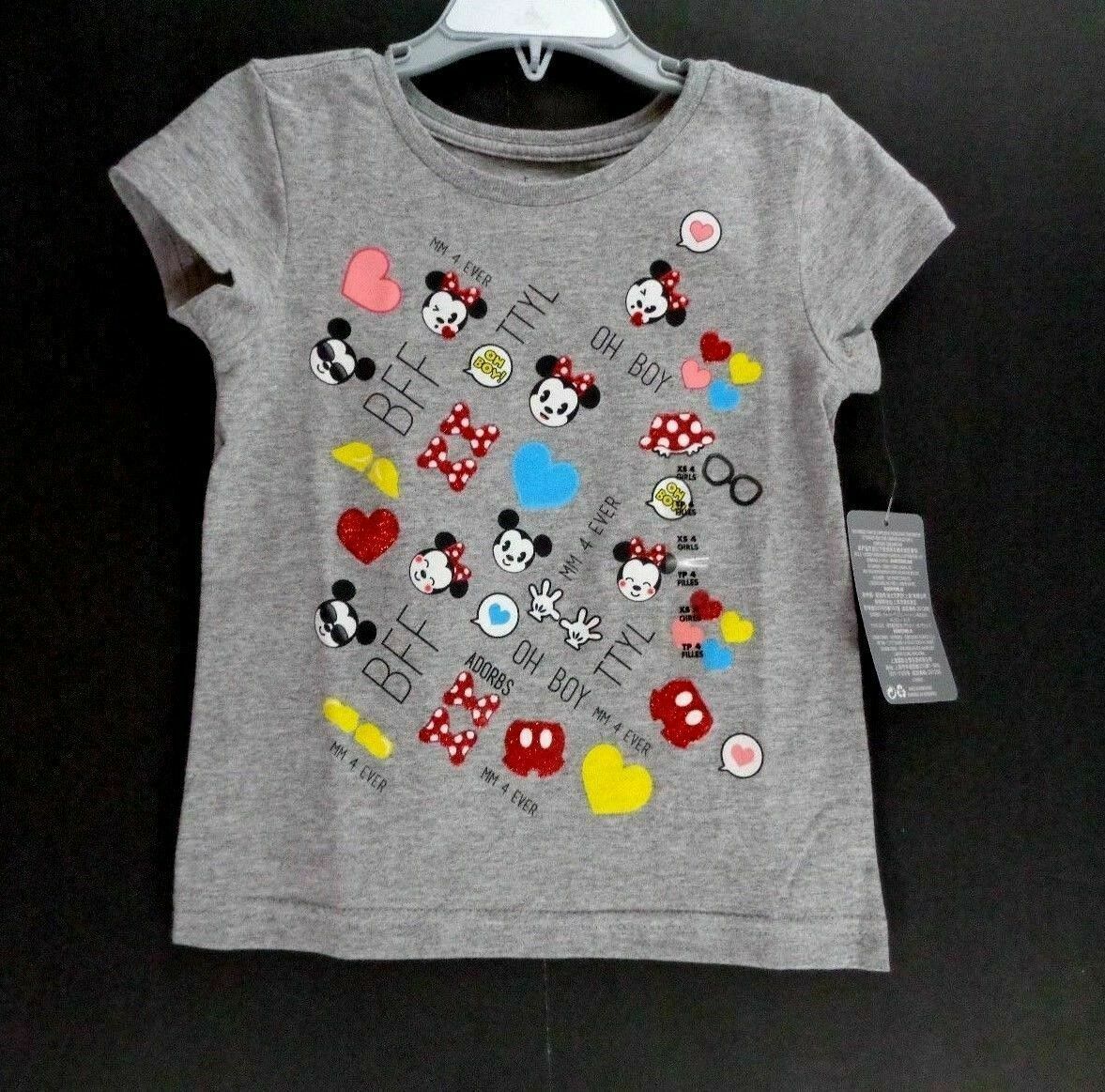 Minnie Mouse T-Shirt Girls Blow Kiss Disney Heart Emoji Grey Glitter NEW XS 4 - £12.65 GBP