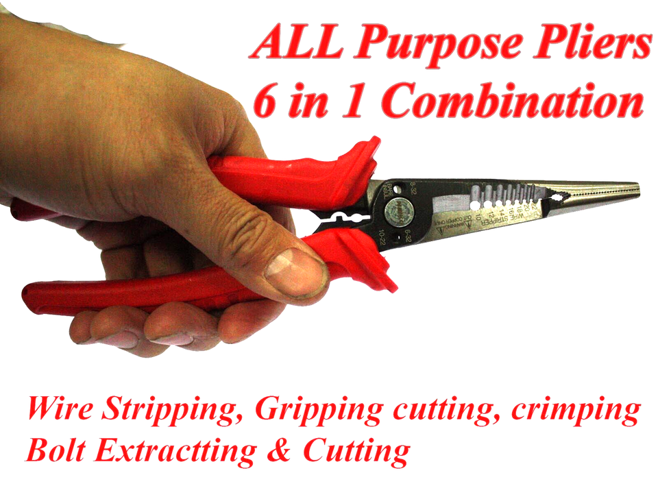 All Purpose Electrician Plier 6 in 1 Wire Gripping Strip Cut Crimp Bolt ... - $14.95