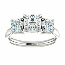 2.70 Ct Forever One Moissanite DEF 3 Stone Engagement Ring Cushion Platinum - £1,300.14 GBP