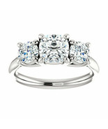 2.70 Ct Forever One Moissanite DEF 3 Stone Engagement Ring Cushion Platinum - £1,293.08 GBP