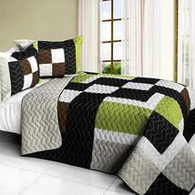 [Earth Chant] 3PC Vermicelli-Quilted Patchwork Quilt Set (Full/Queen Size) - £80.71 GBP