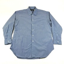 Saks Fifth Avenue Button Down Shirt Mens XL Custom Made Blue Checkered Gingham - $18.69