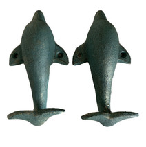 Dolphin Porpoise Cast Iron Wall Mounted Bathroom Towel/ Robe Hooks Unique Ocean - $47.49