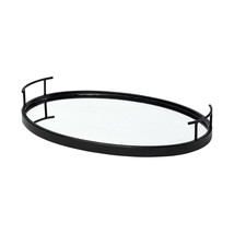 Matte Black Metal With Two Handle Both Sides And Mirrored Glass Bottom Tray - $125.49