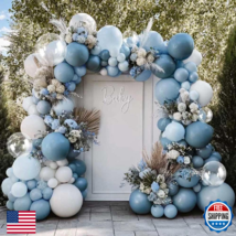 Dusty Blue White Balloon Arch Kit Double Stuffed Pastel Slate Blue White... - $38.89